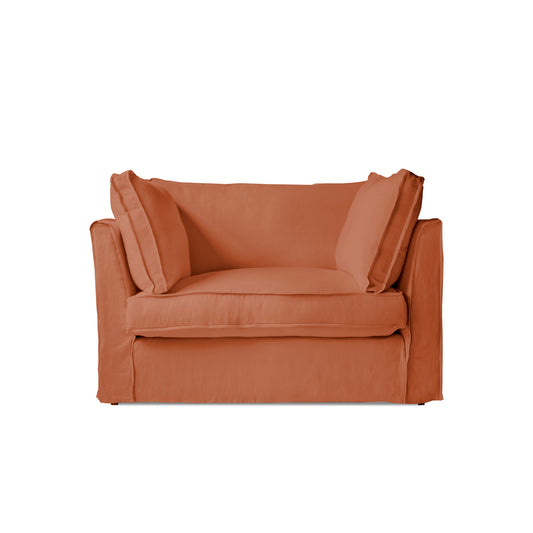 Coco Loveseat with Box Edge Cushion in Cayenne Linen - Made to Order