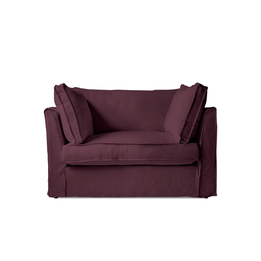 Coco Loveseat with Box Edge Cushion in Damson Linen - Made to Order
