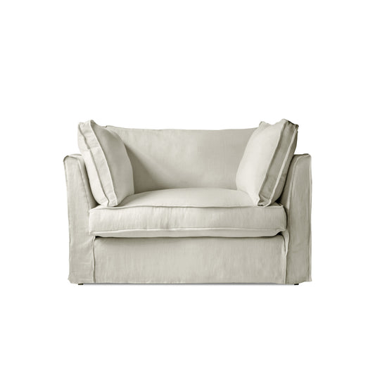 Coco Loveseat with Box Edge Cushion in Dove Linen - Made to Order