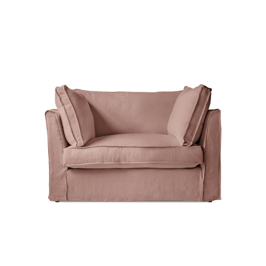 Coco Loveseat with Box Edge Cushion in Dusky Pink Linen - Made to Order