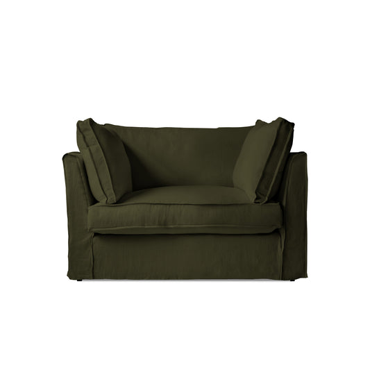 Coco Loveseat with Box Edge Cushion in Khaki Linen - Made to Order