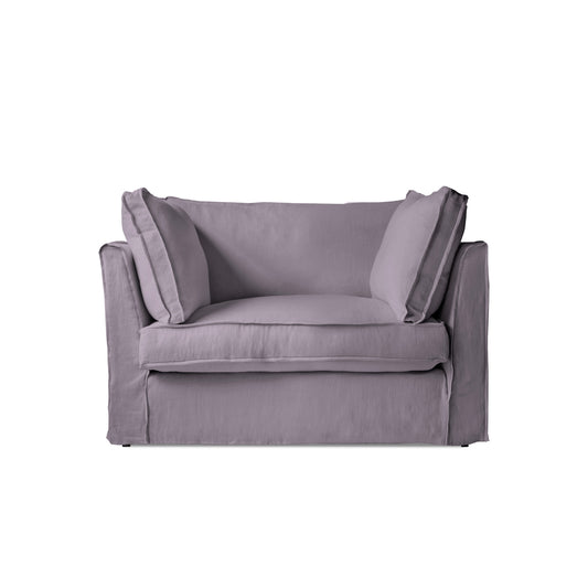 Coco Loveseat with Box Edge Cushion in Lilac Linen - Made to Order