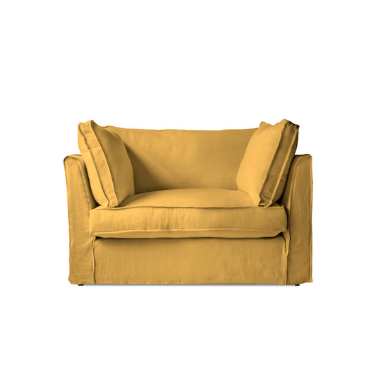 Coco Loveseat with Box Edge Cushion in Maize Linen - Made to Order