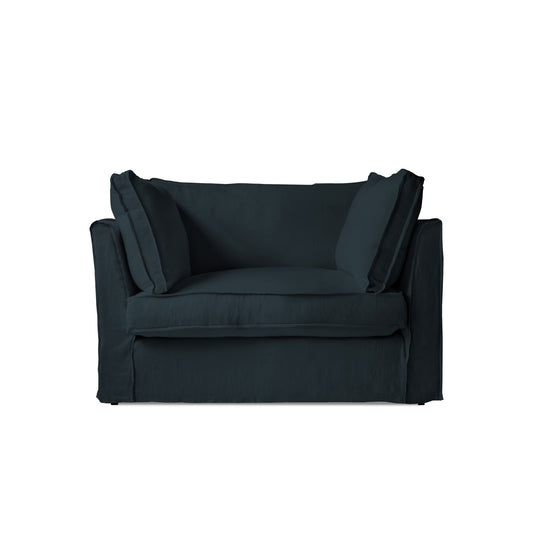 Coco Loveseat with Box Edge Cushion in Midnight Linen - Made to Order