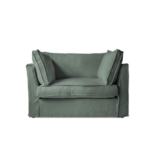 Coco Loveseat with Box Edge Cushion in Mineral Linen - Made to Order
