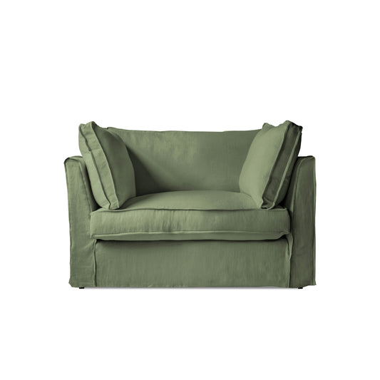 Coco Loveseat with Box Edge Cushion in Moss Linen - Made to Order