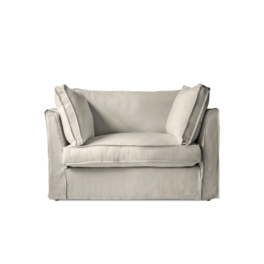 Coco Loveseat with Box Edge Cushion in Pearl Grey Linen - Made to Order