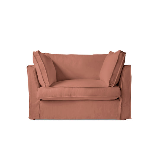 Coco Loveseat with Box Edge Cushion in Roseberry Linen - Made to Order