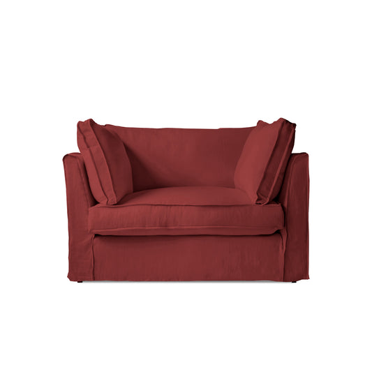 Coco Loveseat with Box Edge Cushion in Rouge Linen - Made to Order