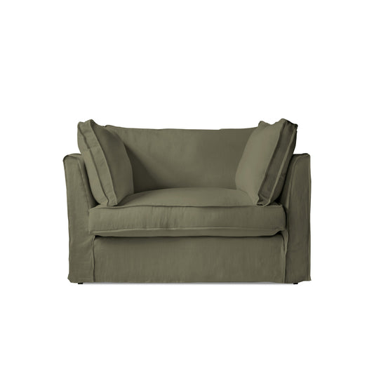 Coco Loveseat with Box Edge Cushion in Sage Linen - Made to Order