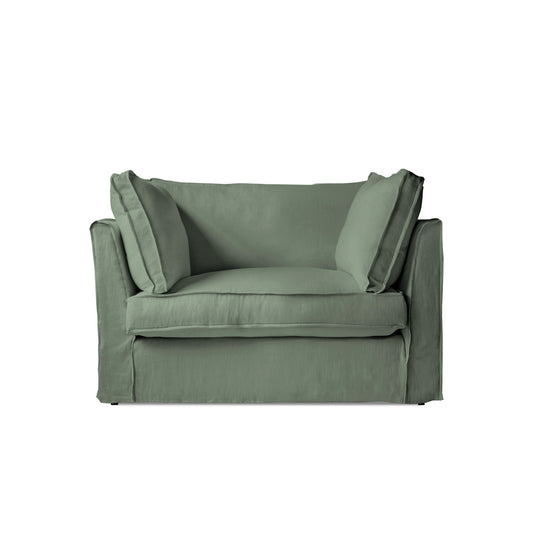 Coco Loveseat with Box Edge Cushion in Seagrass Linen - Made to Order