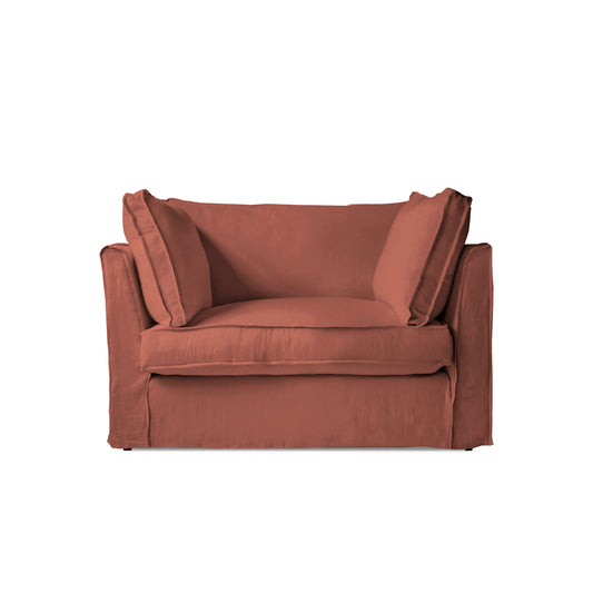 Coco Loveseat with Box Edge Cushion in Sweet Briar Linen - Made to Order