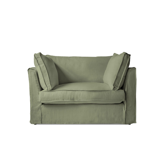 Coco Loveseat with Box Edge Cushion in Taupe Linen - Made to Order