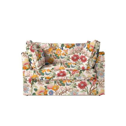 Coco Loveseat with Self Piped Box Edge cushion in GP & J Baker Magnolia Cream Blue - Made to Order