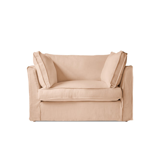 Coco Loveseat with Self Piped Box Edge cushion in Cotton Linen Rosedale - Made to Order