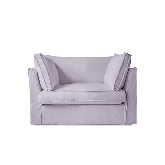 Coco Loveseat with Self Piped Box Edge cushion in Cotton Linen Sea Salt - Made to Order