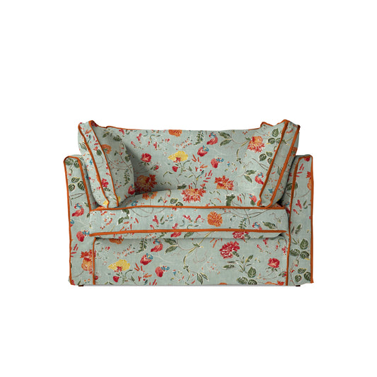 Coco Loveseat with Contrast Piped Box Edge cushion in Andrew Martin Wildwood Duck Egg - Made to Order