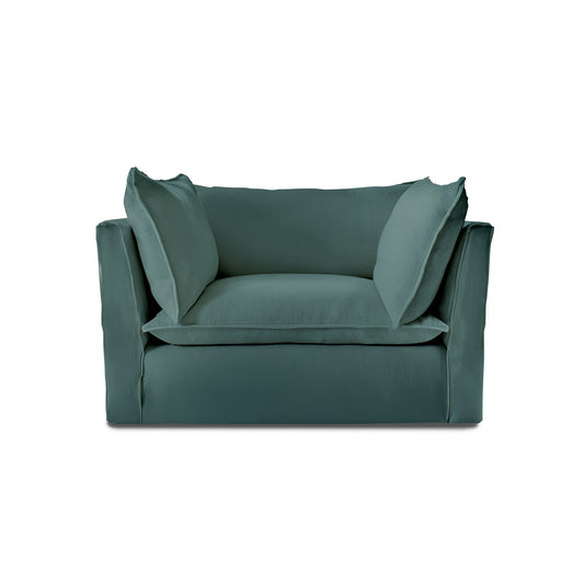 Coco Loveseat with Knife Edge Cushion in Cerulean Linen - Made to Order