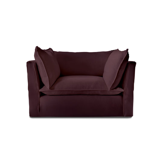 Coco Loveseat with Knife Edge Cushion in Damson Linen - Made to Order
