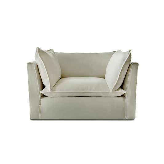Coco Loveseat with Knife Edge Cushion in Dove Linen - Made to Order