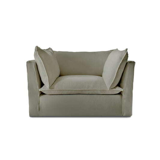 Coco Loveseat with Knife Edge Cushion in Ivory Linen - Made to Order