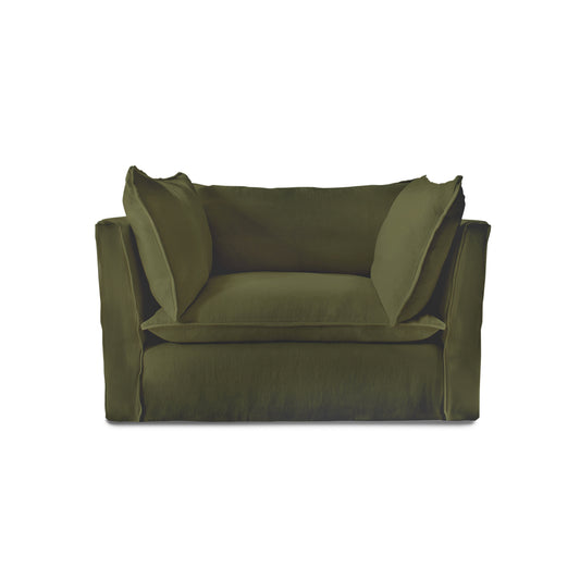 Coco Loveseat with Knife Edge Cushion in Khaki Linen - Made to Order