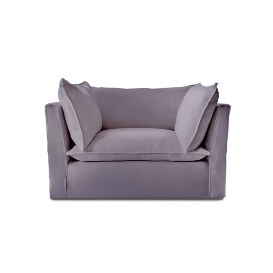 Coco Loveseat with Knife Edge Cushion in Lilac Linen - Made to Order