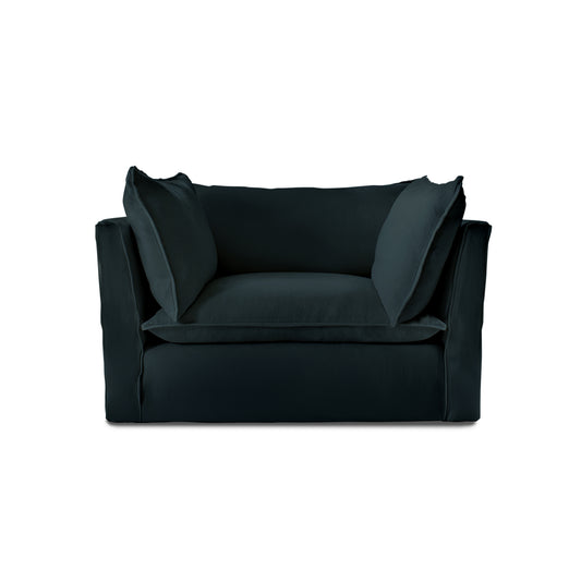 Coco Loveseat with Knife Edge Cushion in Midnight Linen - Made to Order