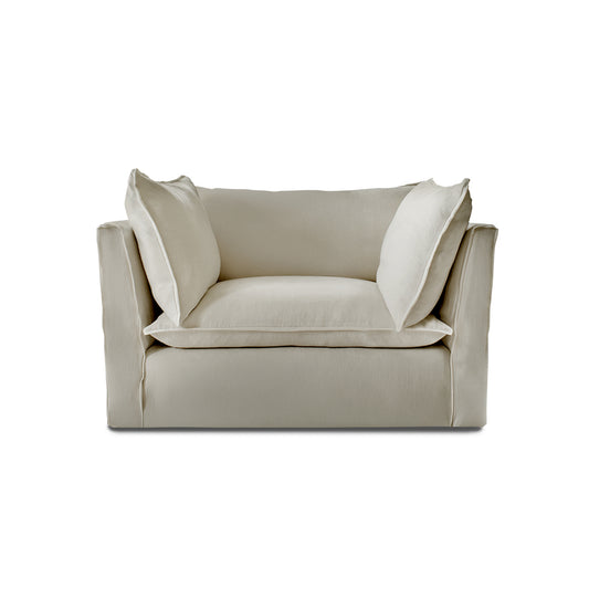 Coco Loveseat with Knife Edge Cushion in Pearl Grey Linen - Made to Order