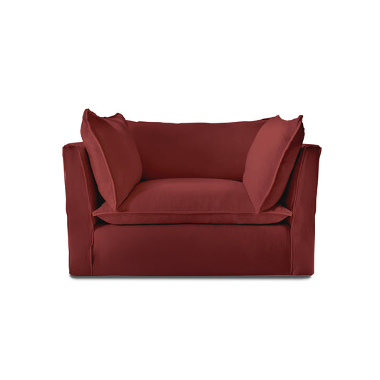 Coco Loveseat with Knife Edge Cushion in Rouge Linen - Made to Order