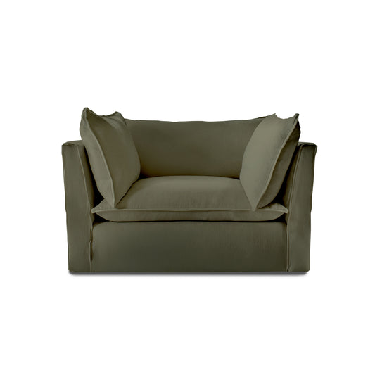 Coco Loveseat with Knife Edge Cushion in Sage Linen - Made to Order