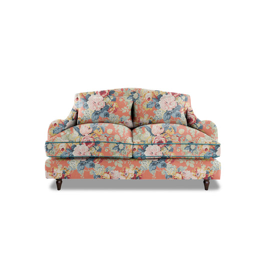 Isobel 2 seater sofa in English Garden Coral Orange with Velvet Trim