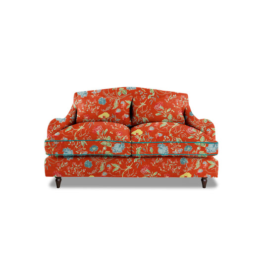 Isobel 2 seater sofa in Natural Linen Wildwood Pumpkin with Velvet Trim