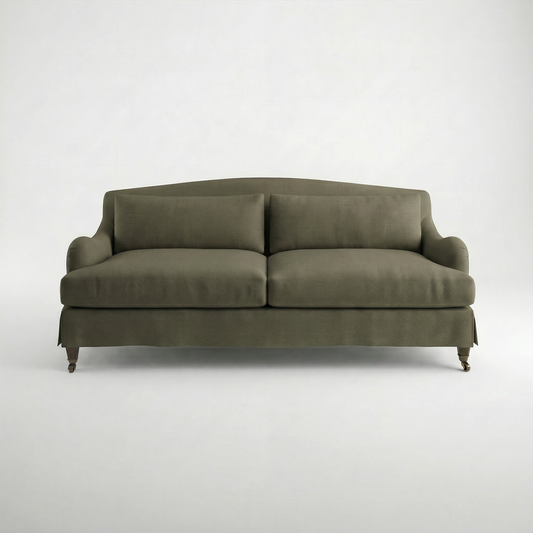 Felix Loose Cover 3 Seater Sofa in Cotton Linen Potting Moss - Made to Order - front