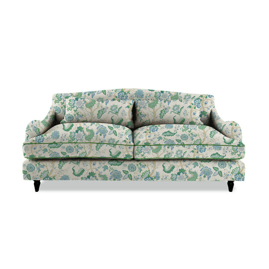 Isobel 3 seater sofa in Kitty Blue Green with Velvet Trim