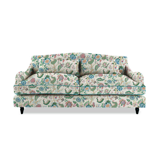 Isobel 3 seater sofa in Kitty Spring Green with Velvet Trim