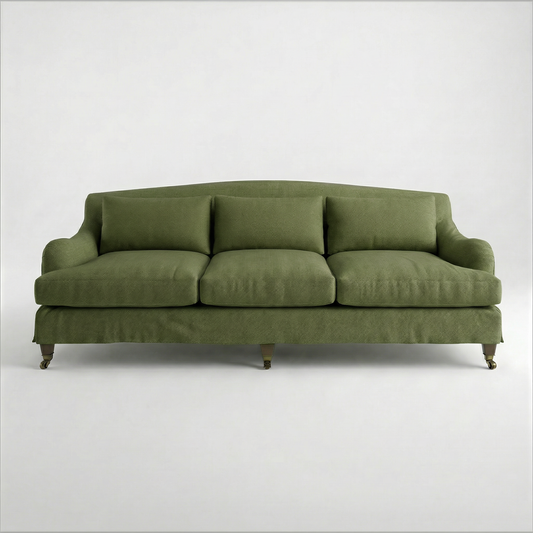 Felix Loose Cover 4 Seater Sofa in Cotton Linen Evergreen - Made to Order - front