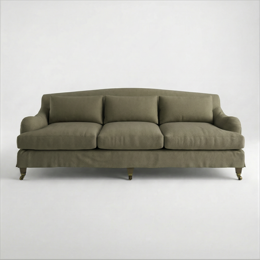 Felix Loose Cover 4 Seater Sofa in Cotton Linen Potting Moss - Made to Order - front