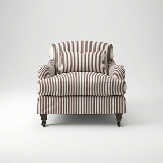 Felix Loose Cover Armchair in Narrow Chocolate Stripe - front