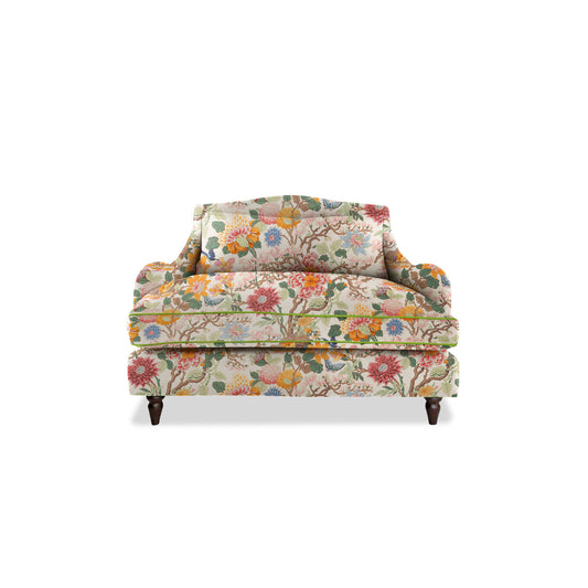 Isobel Loveseat in Magnolia Cream Blue with Velvet Trim