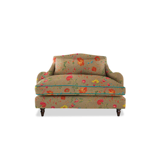 Isobel Loveseat in Natural Linen Wildwood Twig with Velvet Trim