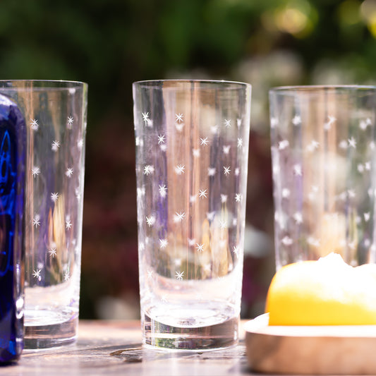 Four Highball Glasses with Stars Design by Vintage List