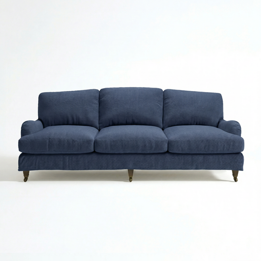 Isobel Loose Cover 4 Seater Sofa in Cotton Linen Inkspot - Made to Order - front