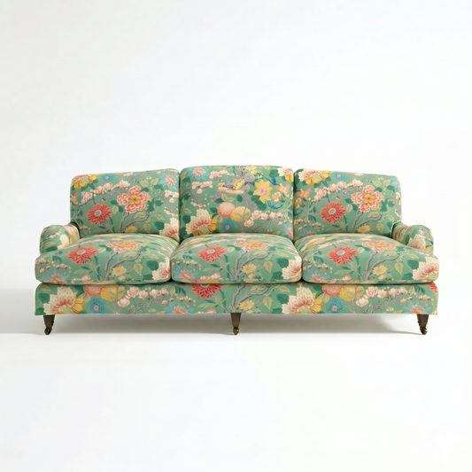 Isobel Loose Cover 4 Seater Sofa in Little Magnolia Emerald - Made to Order - front