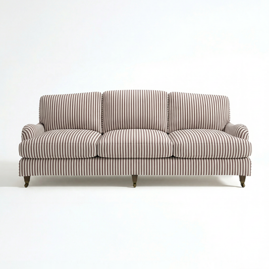 Isobel Loose Cover 4 Seater Sofa in Narrow Chocolate Stripe - Made to Order - front