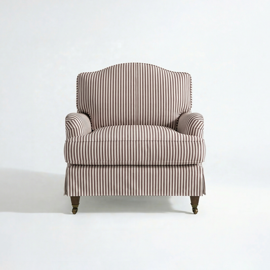Isobel Loose Cover Armchair in Narrow Chocolate Stripe - front