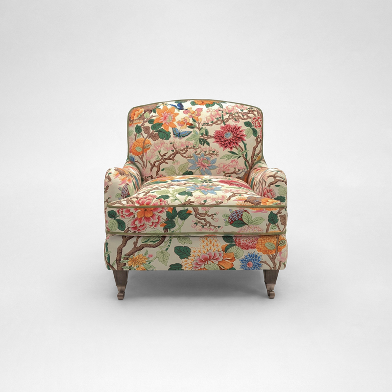 Isobel Armchair with Big Back Cushion in Magnolia Cream Blue
