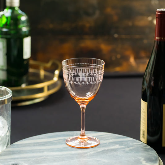 Four Rose Wine Glasses with Ovals Design by Vintage List