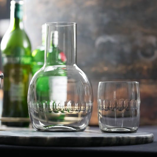 Smoky Carafe Set and Glass with Lens Design by Vintage List
