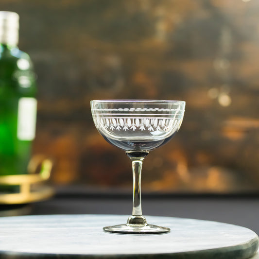 Four Smoky Champagne Saucers with Ovals Design by Vintage List